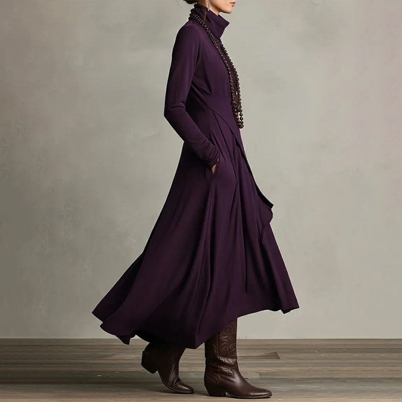 【📍Exquisite Collection📍】Women's Elegant High-Neck Asymmetrical Draped Maxi Dress