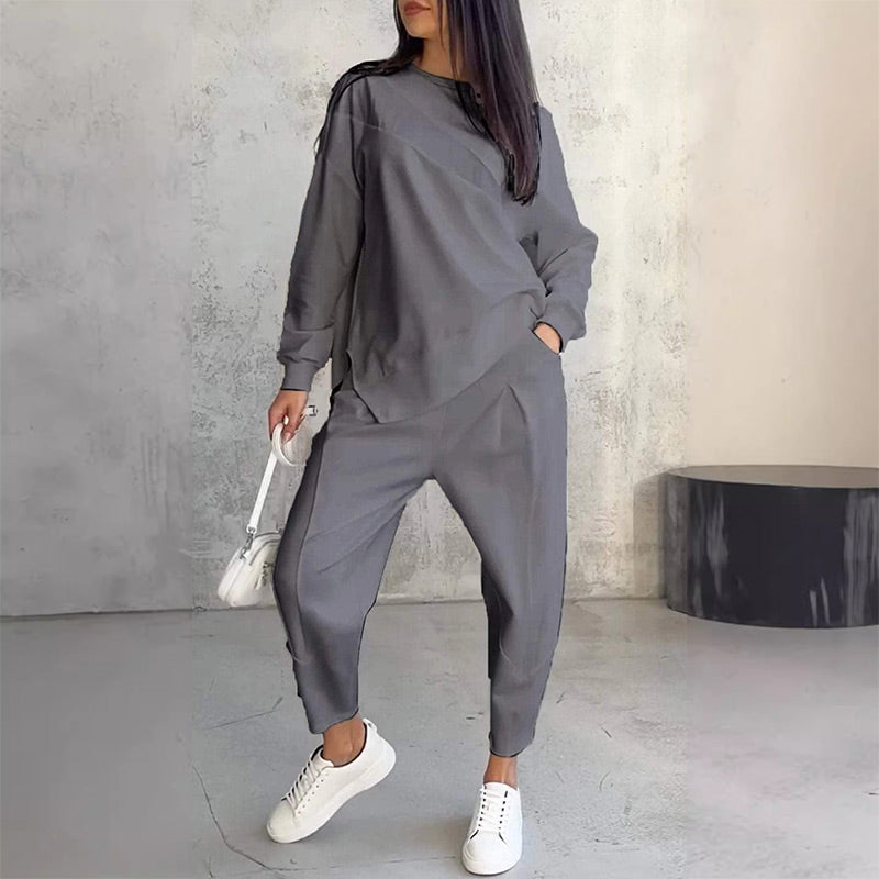 ⏰ Now only 50% off!🔥Women Long-Sleeve Irregular Hem Sweatshirts & Pants Set