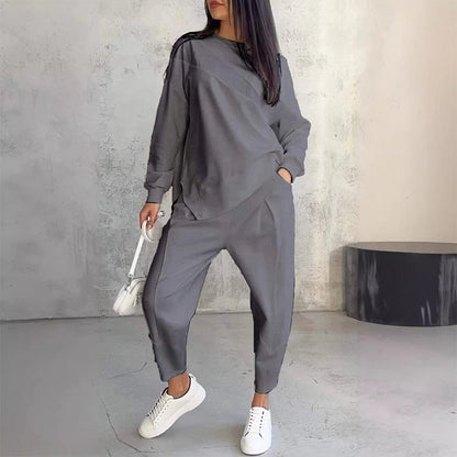 ⏰ Now only 50% off!🔥Women Long-Sleeve Irregular Hem Sweatshirts & Pants Set
