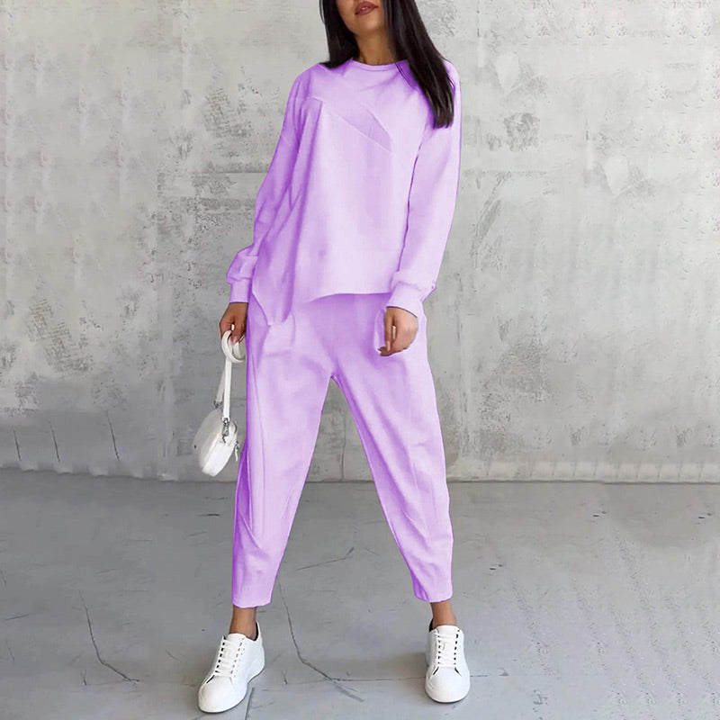 ⏰ Now only 50% off!🔥Women Long-Sleeve Irregular Hem Sweatshirts & Pants Set