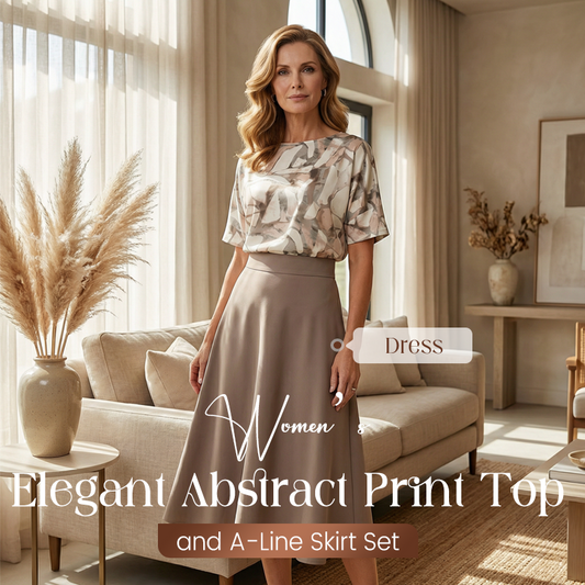 Women's Elegant Abstract Print Top and A-Line Skirt Set