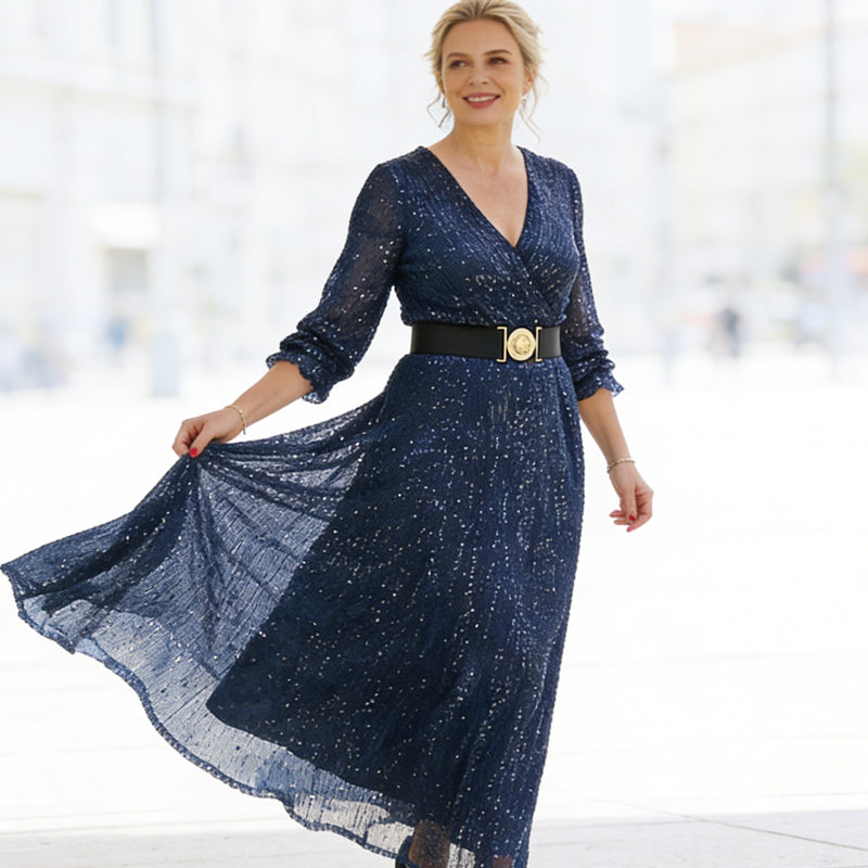 Women's Sparkly V-Neck Maxi Dress
