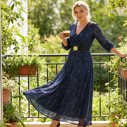 Women's Sparkly V-Neck Maxi Dress