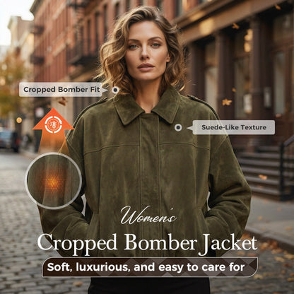 🧥 50% OFF NOW! ✨ Women's Suede-Like Cropped Bomber Jacket – Soft Fabric, Modern Silhouette & Versatile Style 👜