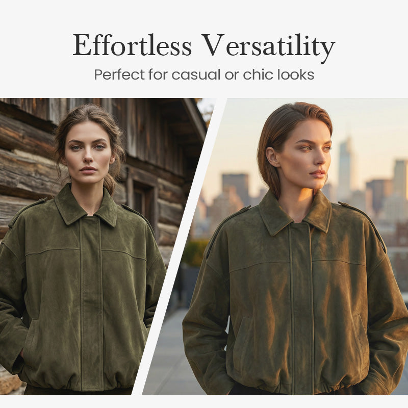 🧥 50% OFF NOW! ✨ Women's Suede-Like Cropped Bomber Jacket – Soft Fabric, Modern Silhouette & Versatile Style 👜