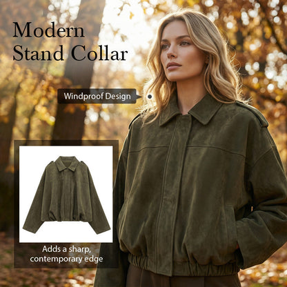 🧥 50% OFF NOW! ✨ Women's Suede-Like Cropped Bomber Jacket – Soft Fabric, Modern Silhouette & Versatile Style 👜