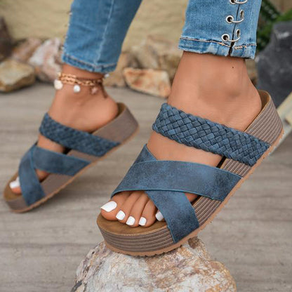 Women's Wedge Sandals – Criss-Cross Strap, Slip-On, Comfortable