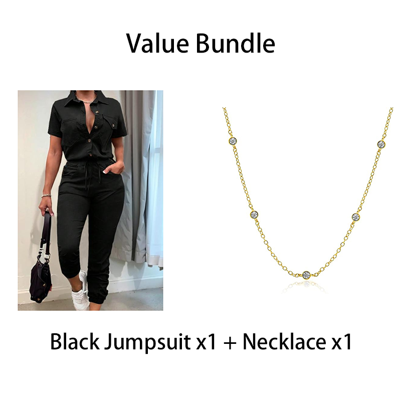 👗2026 New Style! 🌟 Short Sleeve Button-Front Jumpsuit for Women – Drawstring Waist, Jogger Cuffs 🍃