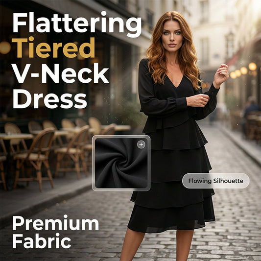 Elegant V-Neck Tiered Long Sleeve Dress