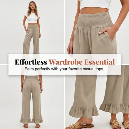 ⏰🔥LIMITED TIME 50% OFF! 🌿 Boho Style Ruffle Trim Lounge Pants for Women – Flowy, Comfortable & Perfect for Relaxed Chic Looks ✨💃