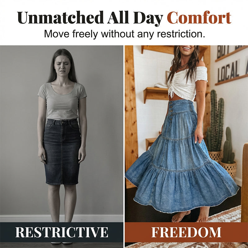 👗 LIMITED-TIME 40% OFF! ✨ Denim Maxi Skirt – High Waist, Tiered, A-Line, Button Front ✨