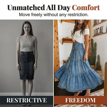 👗 LIMITED-TIME 40% OFF! ✨ Denim Maxi Skirt – High Waist, Tiered, A-Line, Button Front ✨