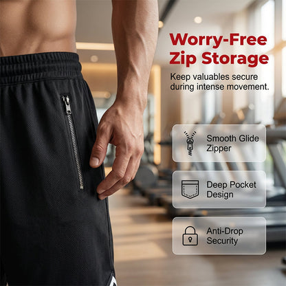 Men's Athletic Performance Shorts with Zipper Pockets