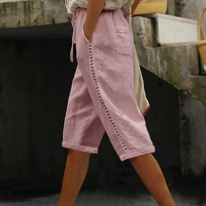 Women's capri-length summer pants with lace details