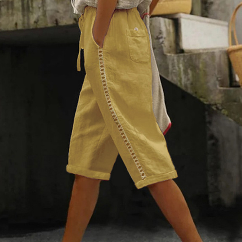 Women's capri-length summer pants with lace details
