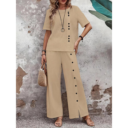 Women's Casual Top & Wide-Leg Pants 2-Piece Set