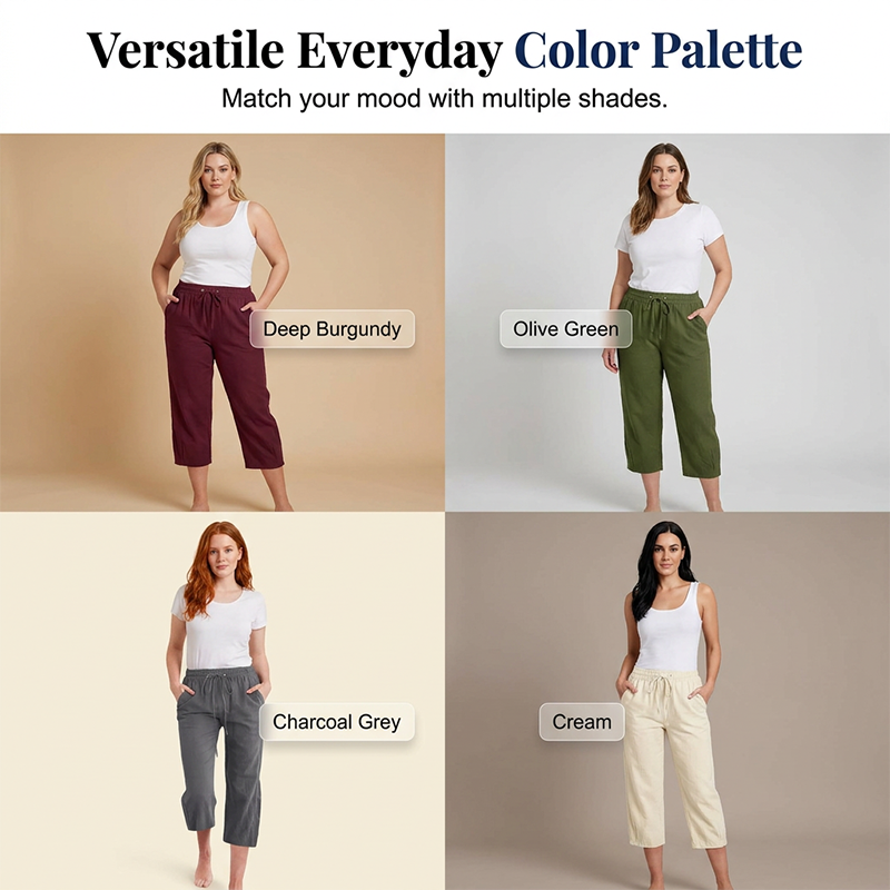 Women's Casual Cotton Linen Capri Pants with Pockets