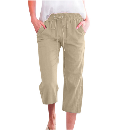 Women's Casual Cotton Linen Capri Pants with Pockets