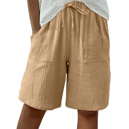 Women's Cotton Linen High-Waist Elastic Shorts