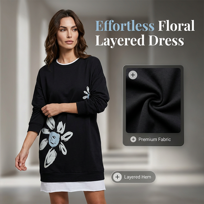 Women's Floral Print Fake Two-Piece Sweatshirt Dress