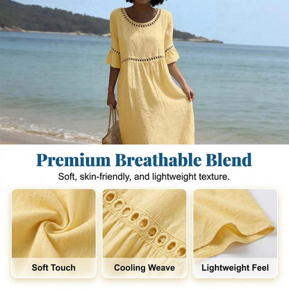 Women's Eyelet Flared Sleeve Midi Dress