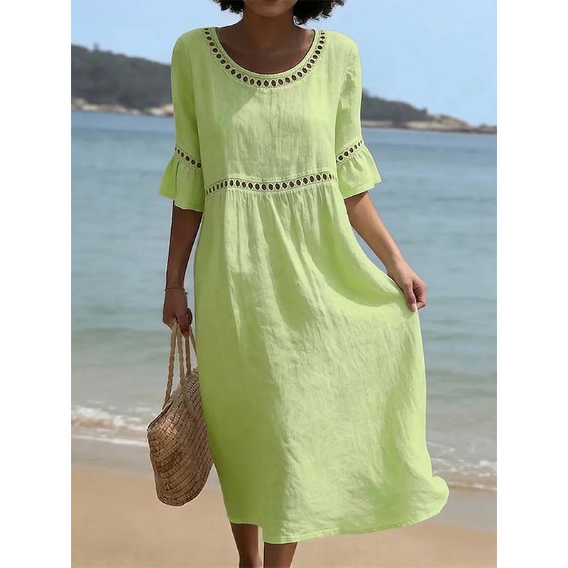 Women's Eyelet Flared Sleeve Midi Dress