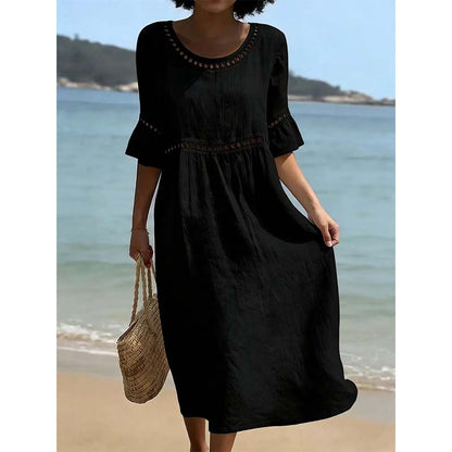 Women's Eyelet Flared Sleeve Midi Dress