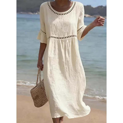 Women's Eyelet Flared Sleeve Midi Dress