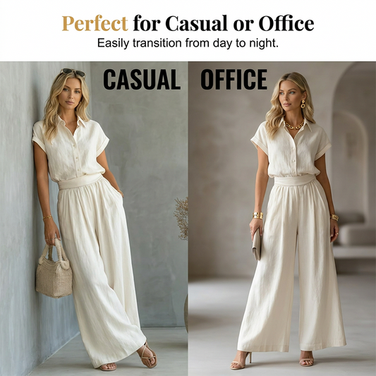Elegant Two-Piece Shirt & Wide-Leg Pants Set