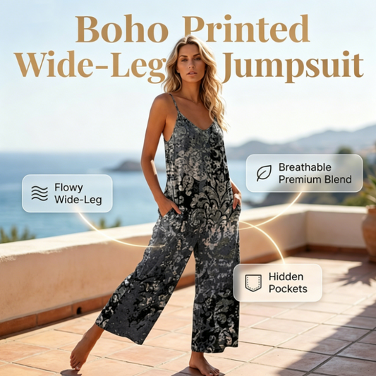 Women's Printed Spaghetti Strap Wide-Leg Jumpsuit