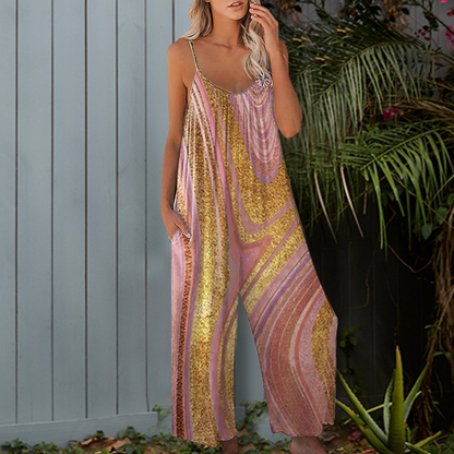 Women's Printed Spaghetti Strap Wide-Leg Jumpsuit