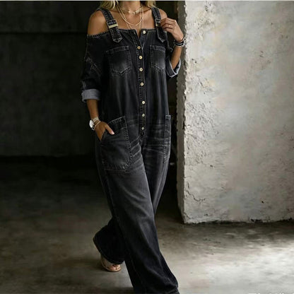🔥Limited-time offer-Loose Fit Wide-Leg Overall Jumpsuit with Pockets