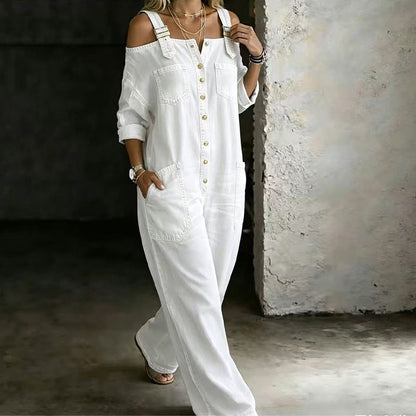 🔥Limited-time offer-Loose Fit Wide-Leg Overall Jumpsuit with Pockets