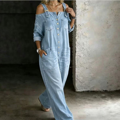 🔥Limited-time offer-Loose Fit Wide-Leg Overall Jumpsuit with Pockets