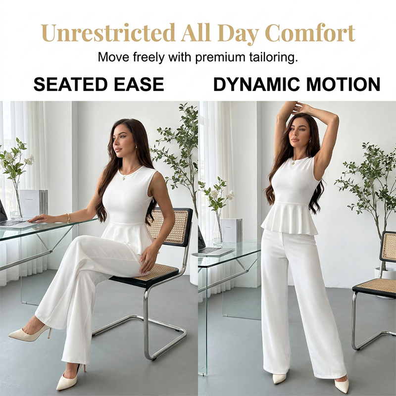 Women's Sleeveless Peplum Top & Pants Two-Piece Set