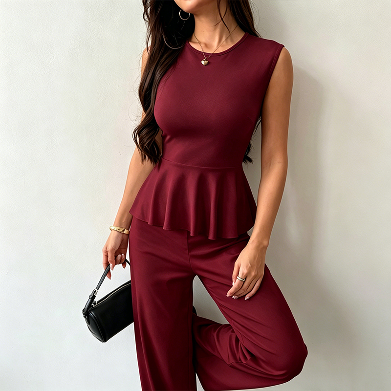 Women's Sleeveless Peplum Top & Pants Two-Piece Set