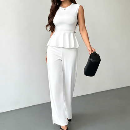 Women's Sleeveless Peplum Top & Pants Two-Piece Set