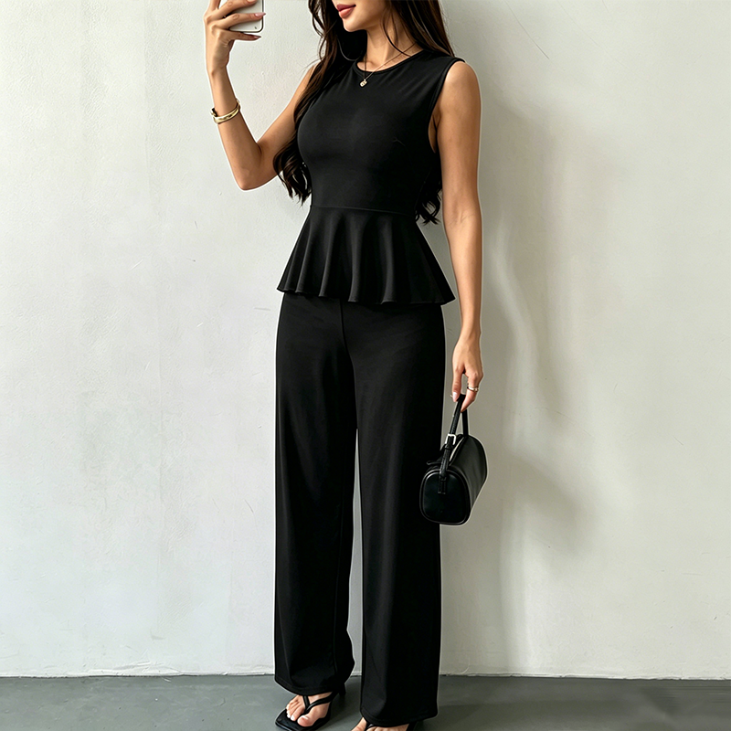 Women's Sleeveless Peplum Top & Pants Two-Piece Set
