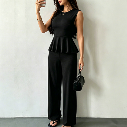 Women's Sleeveless Peplum Top & Pants Two-Piece Set