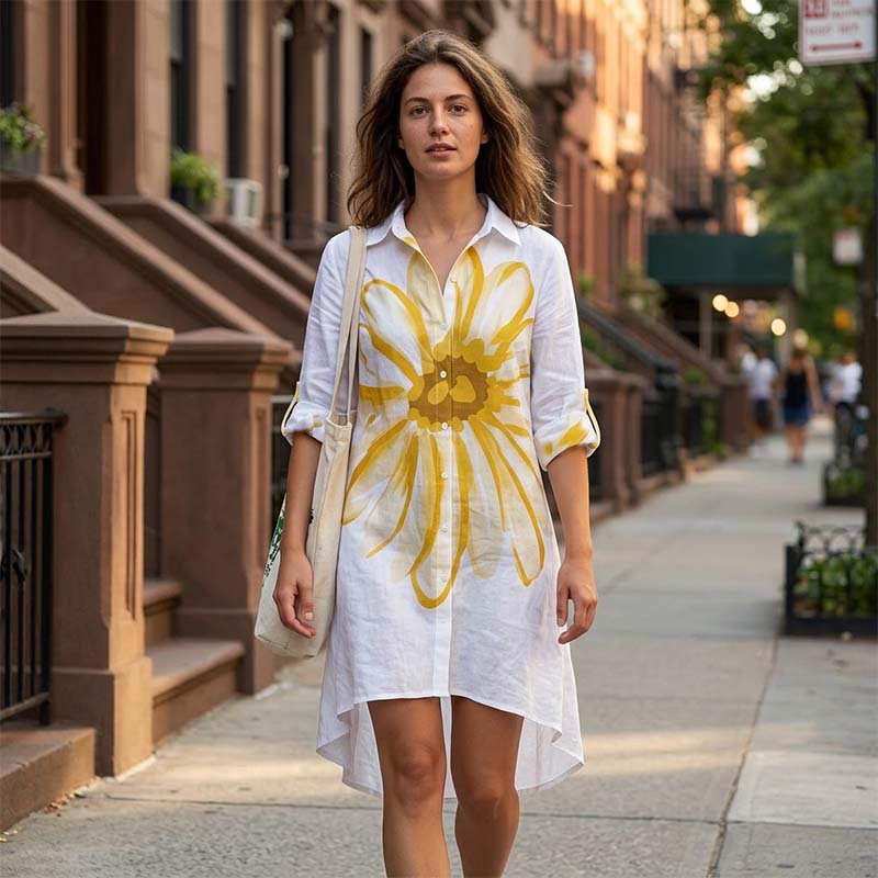 Women's Floral Print Button-Down Shirt Dress