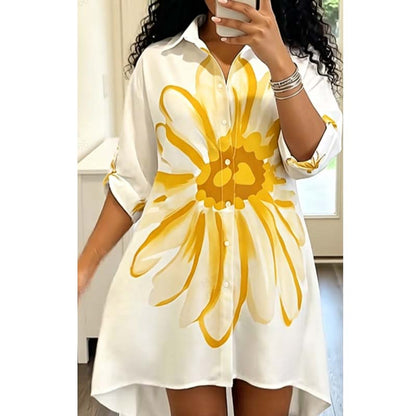 Women's Floral Print Button-Down Shirt Dress