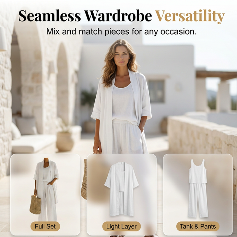 🔥Women's Three-Piece Linen Set🌿