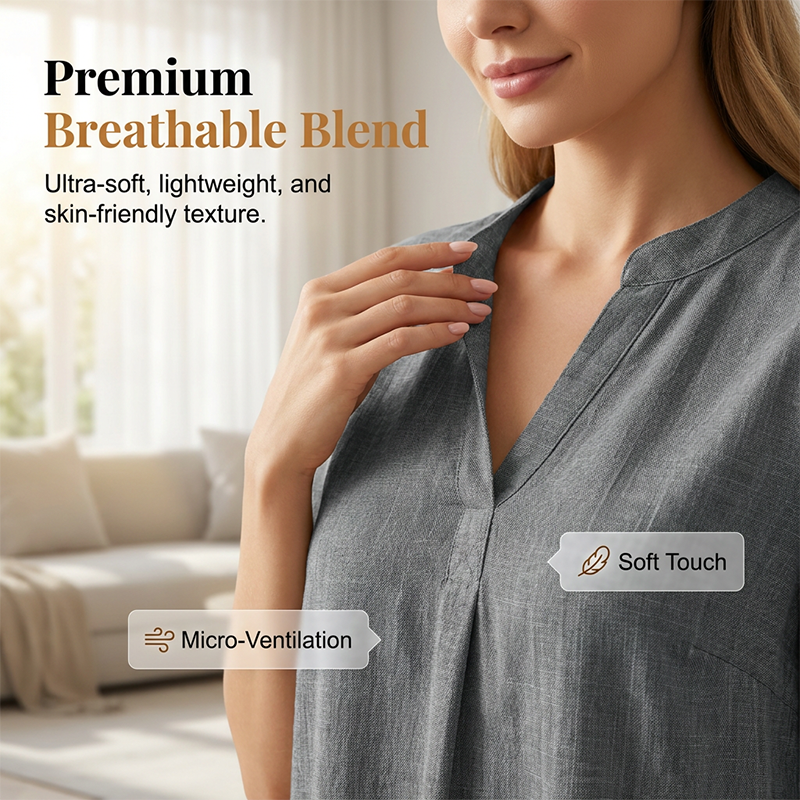 Women's Casual Loose Fit V-Neck Blouse