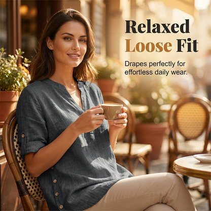 Women's Casual Loose Fit V-Neck Blouse