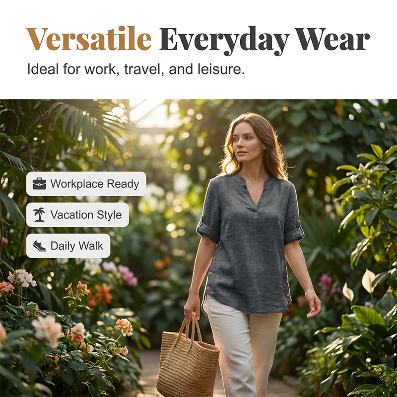 Women's Casual Loose Fit V-Neck Blouse