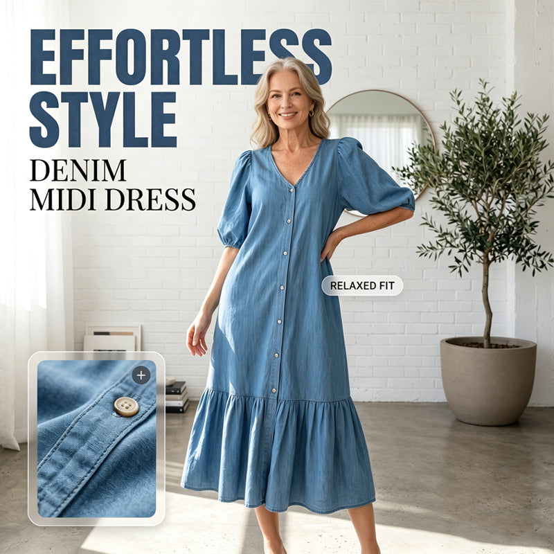 ⌛Limited-Time Offer-Women's V-Neck Single-Breasted Short-Sleeved Dress