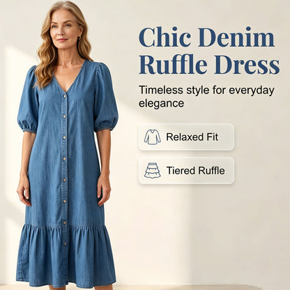 ⌛Limited-Time Offer-Women's V-Neck Single-Breasted Short-Sleeved Dress