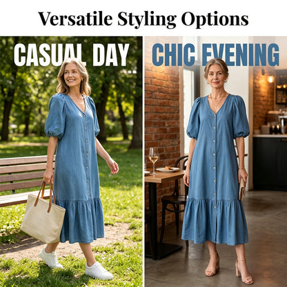 ⌛Limited-Time Offer-Women's V-Neck Single-Breasted Short-Sleeved Dress