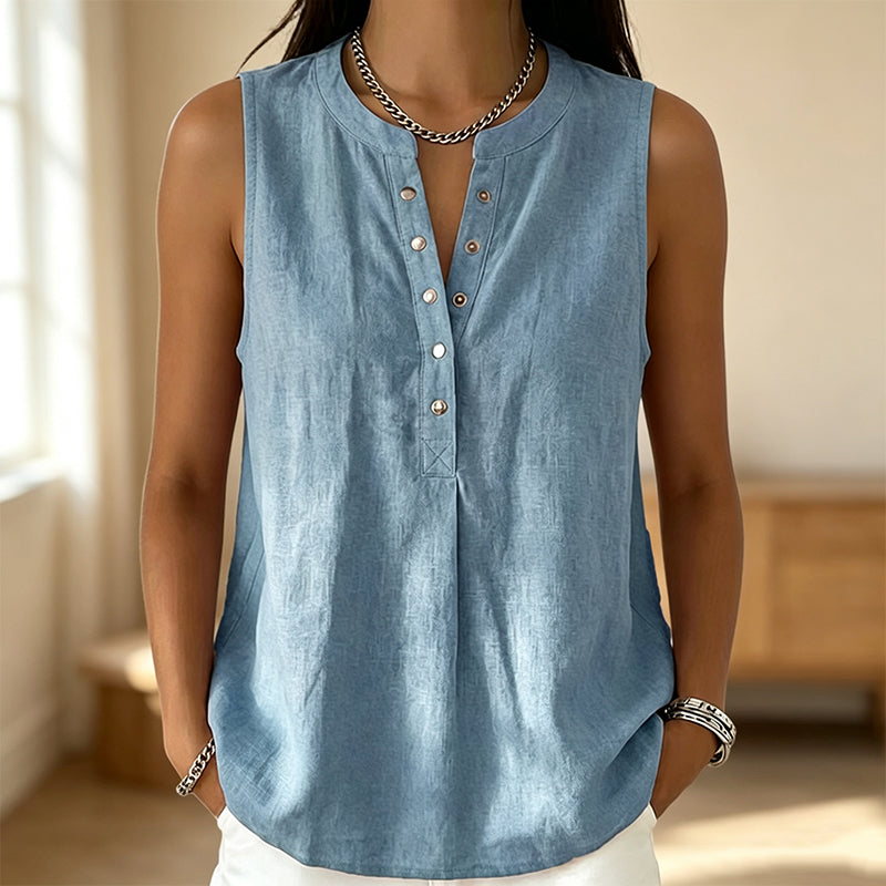 Women's Casual Sleeveless Button-Front Top