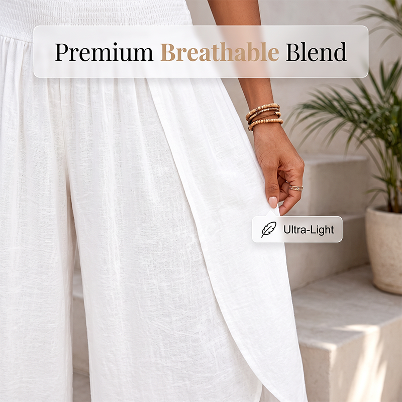 Women Summer Casual Smocked Waist Loose Fit Split Palazzo Pants